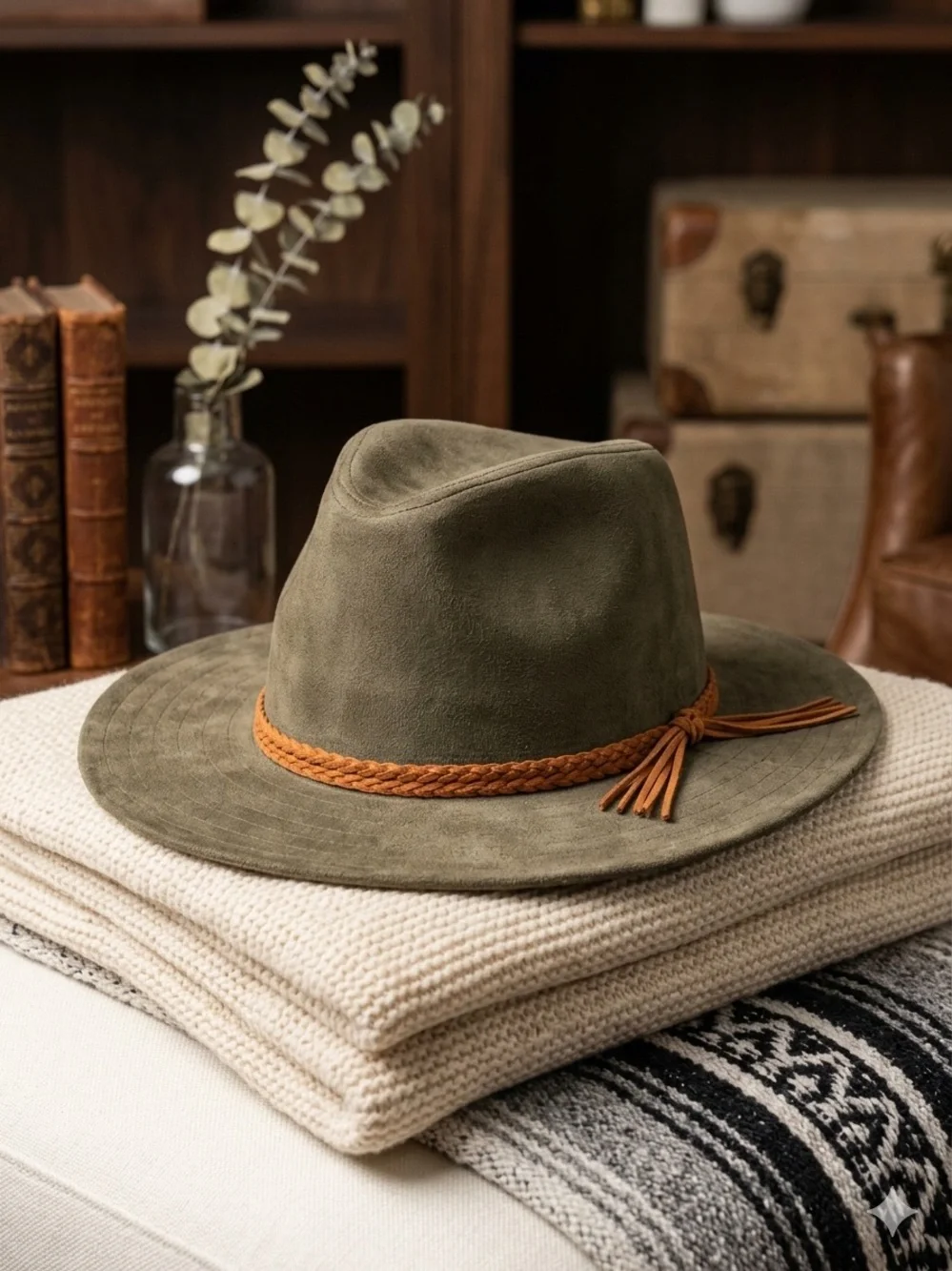 D&Y Taupe Brown Faux Suede Wide Brim Fedora Hat Rancher Boho Festival